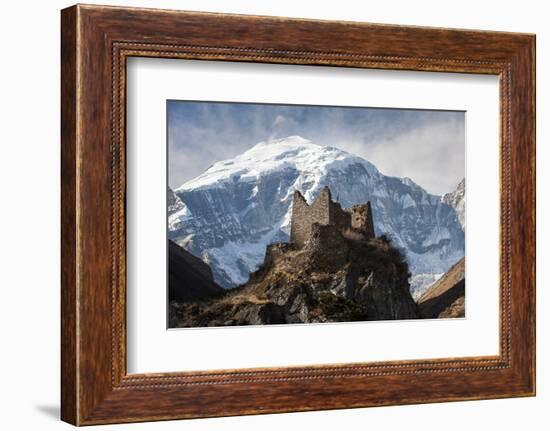 A Ruined Ancient Dzong at Jangothang with the Face of Jomolhari Mountain Visible Behind-Alex Treadway-Framed Photographic Print