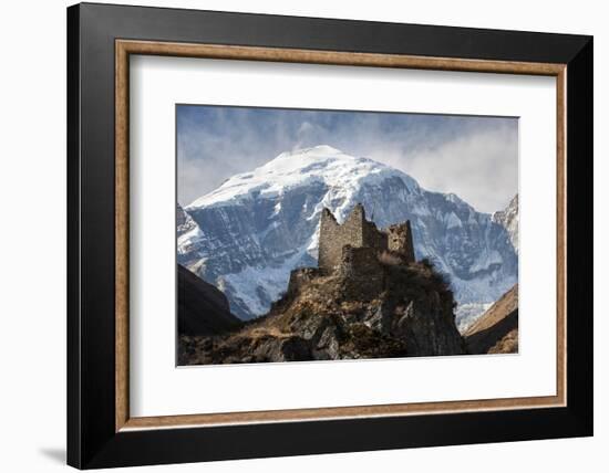 A Ruined Ancient Dzong at Jangothang with the Face of Jomolhari Mountain Visible Behind-Alex Treadway-Framed Photographic Print