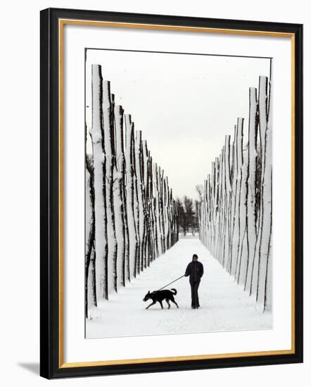 A Russian Girl Walks Her Dog-null-Framed Photographic Print