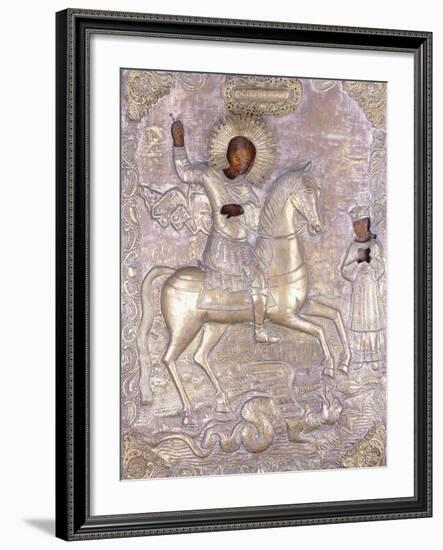 A Russian Icon of Saint George, Early 18th Century (Chased and Engraved Brass Oklad)-null-Framed Giclee Print