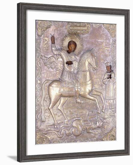 A Russian Icon of Saint George, Early 18th Century (Chased and Engraved Brass Oklad)-null-Framed Giclee Print