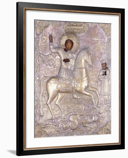 A Russian Icon of Saint George, Early 18th Century (Chased and Engraved Brass Oklad)-null-Framed Giclee Print