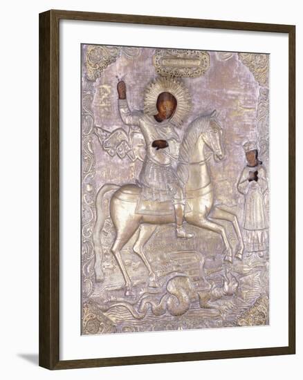 A Russian Icon of Saint George, Early 18th Century (Chased and Engraved Brass Oklad)-null-Framed Giclee Print