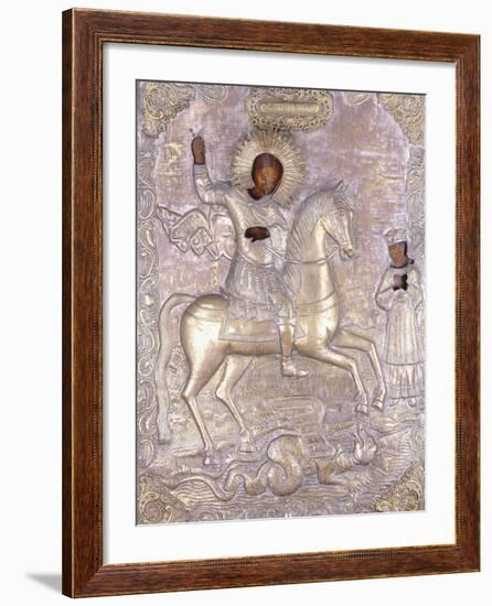 A Russian Icon of Saint George, Early 18th Century (Chased and Engraved Brass Oklad)-null-Framed Giclee Print