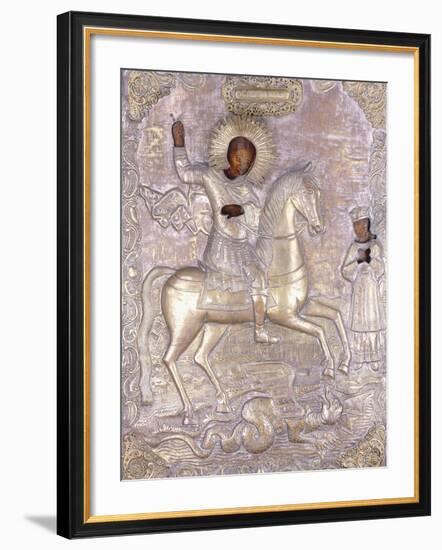 A Russian Icon of Saint George, Early 18th Century (Chased and Engraved Brass Oklad)-null-Framed Giclee Print