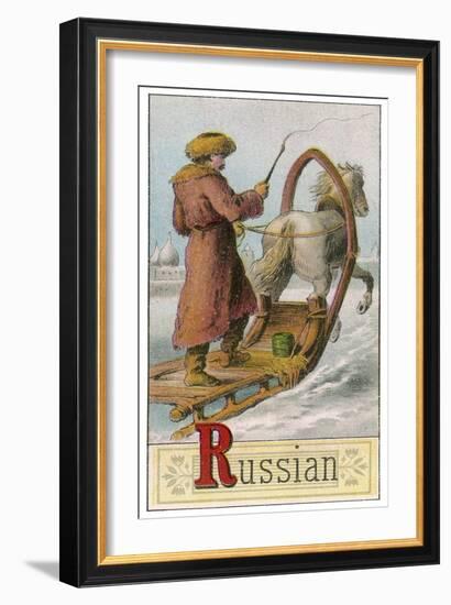 A Russian Man Driving a Horse-Drawn Sleigh-null-Framed Art Print