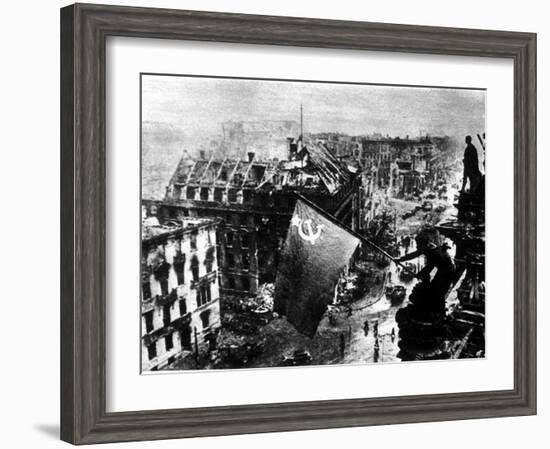 A Russian Sergeant Raises the Soviet Flag over the Reichstag, Berlin, 1945-null-Framed Photographic Print