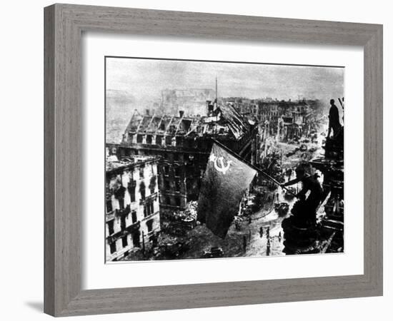 A Russian Sergeant Raises the Soviet Flag over the Reichstag, Berlin, 1945-null-Framed Photographic Print