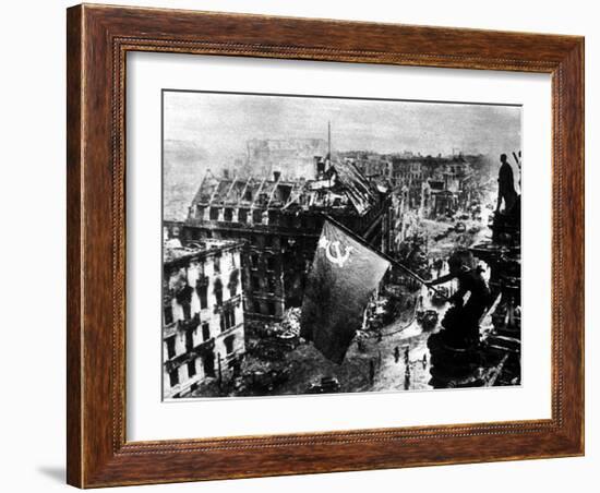 A Russian Sergeant Raises the Soviet Flag over the Reichstag, Berlin, 1945-null-Framed Photographic Print