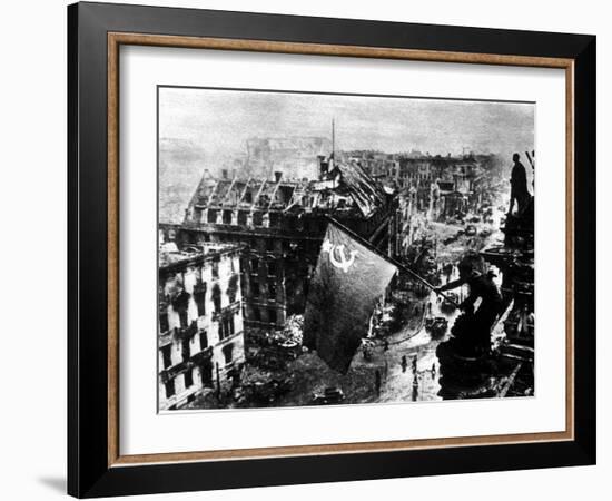 A Russian Sergeant Raises the Soviet Flag over the Reichstag, Berlin, 1945-null-Framed Photographic Print