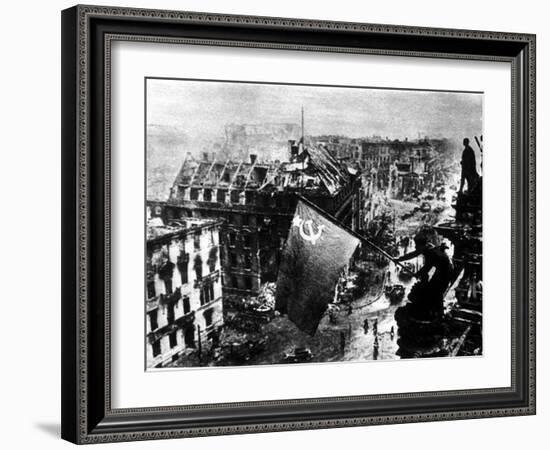 A Russian Sergeant Raises the Soviet Flag over the Reichstag, Berlin, 1945-null-Framed Photographic Print