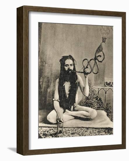 A Sadhu Smoking a Remarkable Pipe, India-null-Framed Photographic Print