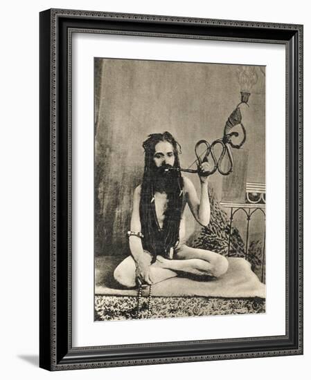 A Sadhu Smoking a Remarkable Pipe, India-null-Framed Photographic Print
