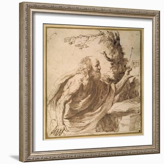 A Saint Reading in the Desert-Guercino (Giovanni Francesco Barbieri)-Framed Giclee Print