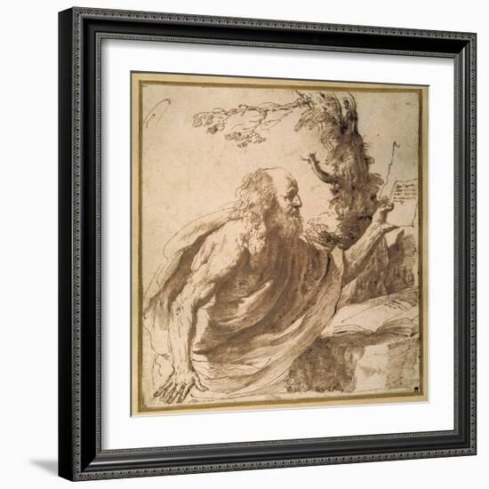 A Saint Reading in the Desert-Guercino (Giovanni Francesco Barbieri)-Framed Giclee Print