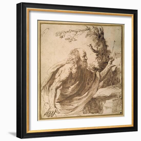 A Saint Reading in the Desert-Guercino (Giovanni Francesco Barbieri)-Framed Giclee Print