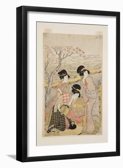 A Sake Party by the Sea (Colour Woodblock Print)-Kitagawa Utamaro-Framed Giclee Print