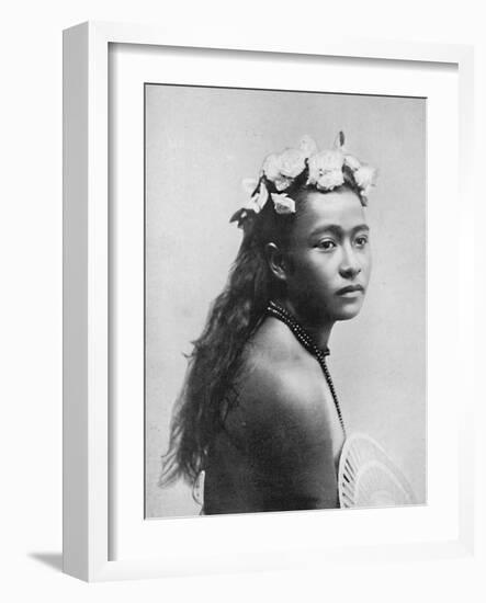 A Samoan girl, with chaplet of hibiscus flowers, 1902-Thomas Andrew-Framed Photographic Print