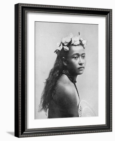 A Samoan girl, with chaplet of hibiscus flowers, 1902-Thomas Andrew-Framed Photographic Print