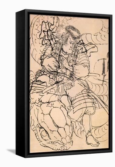 A Samurai Overwhelming a Giant Serpent-Kuniyoshi Utagawa-Framed Premier Image Canvas