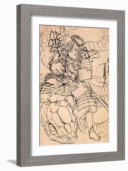 A Samurai Overwhelming a Giant Serpent-Kuniyoshi Utagawa-Framed Giclee Print