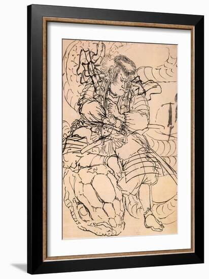 A Samurai Overwhelming a Giant Serpent-Kuniyoshi Utagawa-Framed Giclee Print