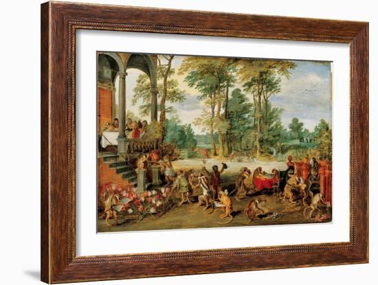 A Satire of Tulip Mania, C. 1640 (Oil on Wood)-Jan the Younger Brueghel-Framed Giclee Print