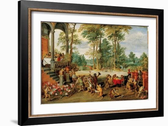 A Satire of Tulip Mania, C. 1640 (Oil on Wood)-Jan the Younger Brueghel-Framed Giclee Print