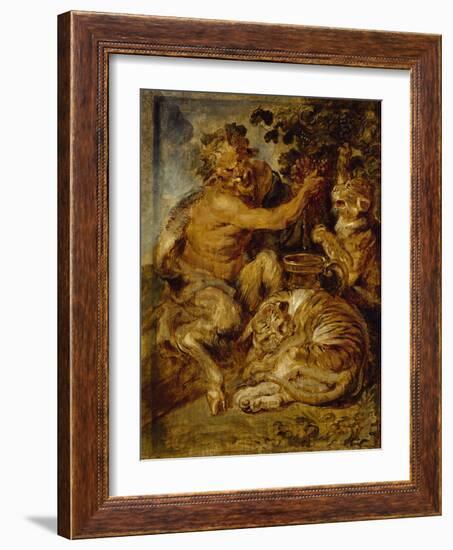 A Satyr Pressing Grapes with a Tiger and Leopard, C.1618-Peter Paul Rubens-Framed Giclee Print