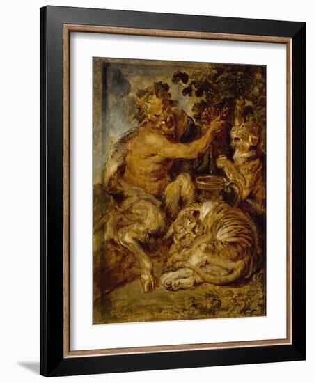 A Satyr Pressing Grapes with a Tiger and Leopard, C.1618-Peter Paul Rubens-Framed Giclee Print