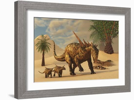 A Sauropelta Mother Leads Her Offspring in a Desert Area of North America-Stocktrek Images-Framed Art Print