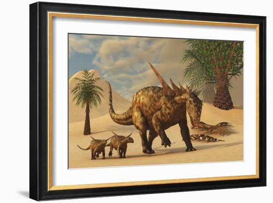 A Sauropelta Mother Leads Her Offspring in a Desert Area of North America-Stocktrek Images-Framed Art Print