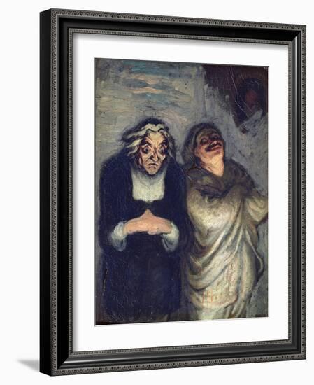 A Scapin or Comedy Scene, C.1863-1865 (Oil on Wood)-Honore Daumier-Framed Giclee Print