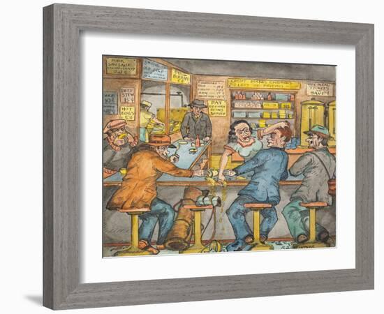 A Scene in a Seattle Skid Road Café-Ronald Ginther-Framed Giclee Print