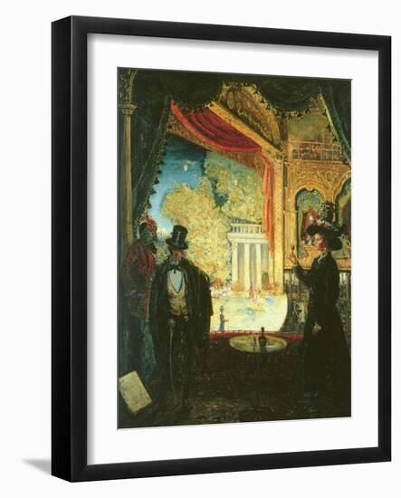 A Scene in a Theatre: a Performance Seen from a Box in Which Three Figures are Standing, 1908-James Dickson Innes-Framed Giclee Print