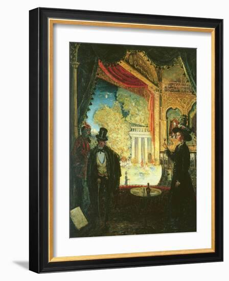 A Scene in a Theatre: a Performance Seen from a Box in Which Three Figures are Standing, 1908-James Dickson Innes-Framed Giclee Print