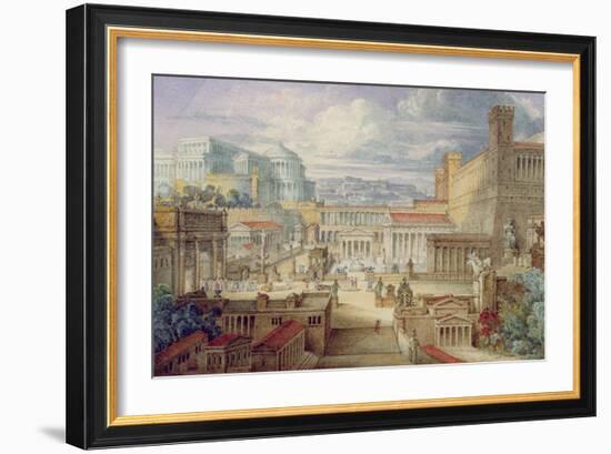 A Scene in Ancient Rome, a Setting for Titus Andronicus, Act I, Scene 3, C.1830-Joseph Michael Gandy-Framed Giclee Print