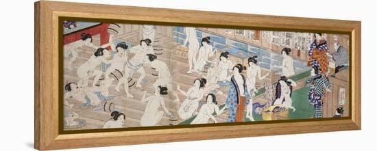 A Scene Inside a Bath House with Quarrelling Women-Utagawa Yoshiiku-Framed Premier Image Canvas