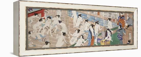 A Scene Inside a Bath House with Quarrelling Women-Utagawa Yoshiiku-Framed Premier Image Canvas