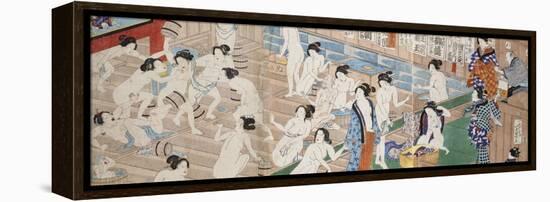 A Scene Inside a Bath House with Quarrelling Women-Utagawa Yoshiiku-Framed Premier Image Canvas