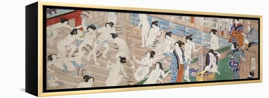 A Scene Inside a Bath House with Quarrelling Women-Utagawa Yoshiiku-Framed Premier Image Canvas