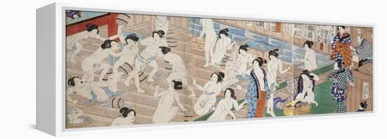 A Scene Inside a Bath House with Quarrelling Women-Utagawa Yoshiiku-Framed Premier Image Canvas