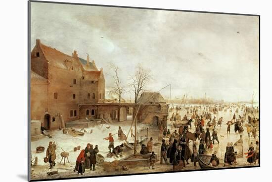 A Scene on the Ice Near a Town, circa 1615-Hendrik Avercamp-Mounted Giclee Print