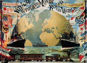Voyage Around the World", Poster for the "Compagnie Generale Transatlantique", Late 19th Century by A^ Schindeler