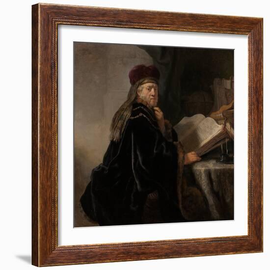 A Scholar Seated at a Desk (Scholar at His Stud)-Rembrandt van Rijn-Framed Giclee Print