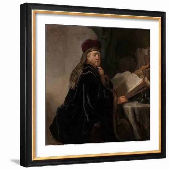 A Scholar Seated at a Desk (Scholar at His Stud)-Rembrandt van Rijn-Framed Giclee Print
