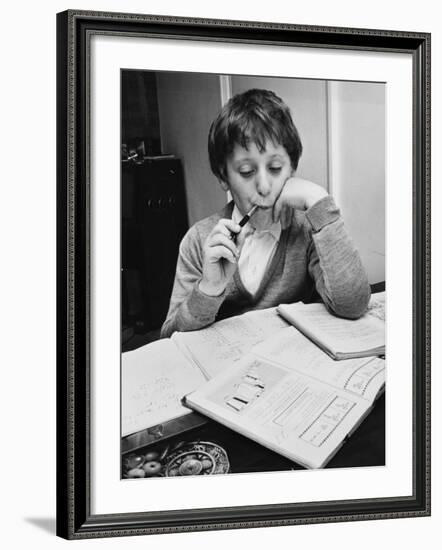 A Schoolboy Ponders over His Maths Homework-null-Framed Photographic Print