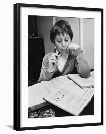 A Schoolboy Ponders over His Maths Homework-null-Framed Photographic Print