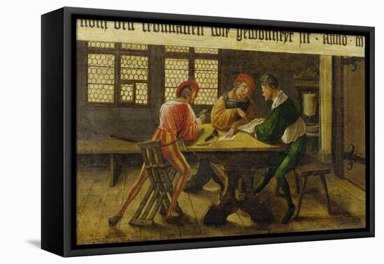 A Schoolmaster Explaining a Document to Two Illiterate Journeymen, 1516-Ambrosius Holbein-Framed Premier Image Canvas