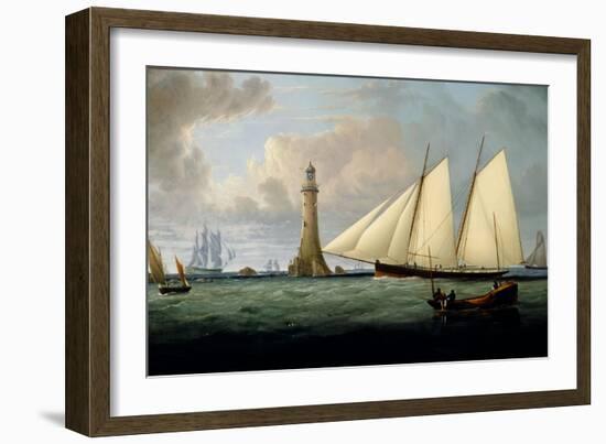 A Schooner of the Royal Yacht Squadron off the Eddystone Lighthouse, 1831-John Lynn-Framed Giclee Print